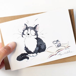 Carte postale mignonne de chat et de souris, cadeau unique d'amateur de livre, carte de meilleurs amis, postcrossing
