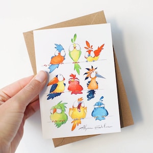Carte postale oiseaux mignons, oiseaux sur fil de fer, carte pour amoureux des oiseaux, post-traversée