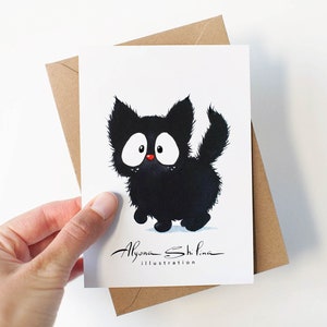 Cute Black Cat portcard, cat lover unique gift, Halloween Cat card, postcrossing
