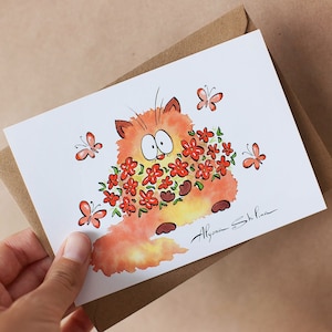 Cute Ginger Cat Thank you card, Cat lover postcard, postcrossing