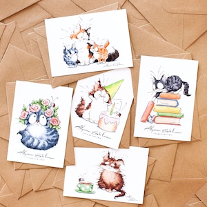 Katze Postkarten 5er Set, Katzenmama süßes Geschenk, Postcrossing