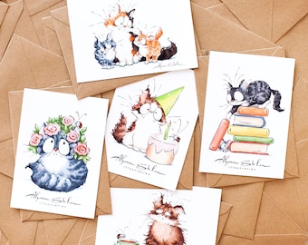 Cat Postcard Set of 5, cat mom cute gift, postcrossing