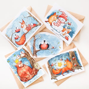 5er Set Postkarten, süße Weihnachtskarten, Postkarten Set, Postcrossing