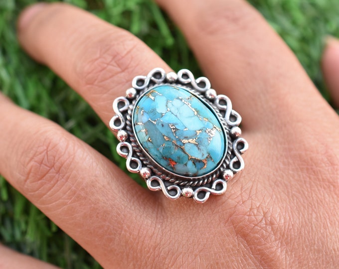 925 Silver Ring Turquoise Jewelry December Birthstone N0 Dainty Ring RT-020 Blue Copper Turquoise Ring Promise Ring Boho Ring
