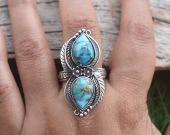 Turquoise Jewelry RT-098 Boho Ring Promise Ring December Birthstone N0 925 Silver Ring Purple Copper Turquoise Ring Dainty Ring