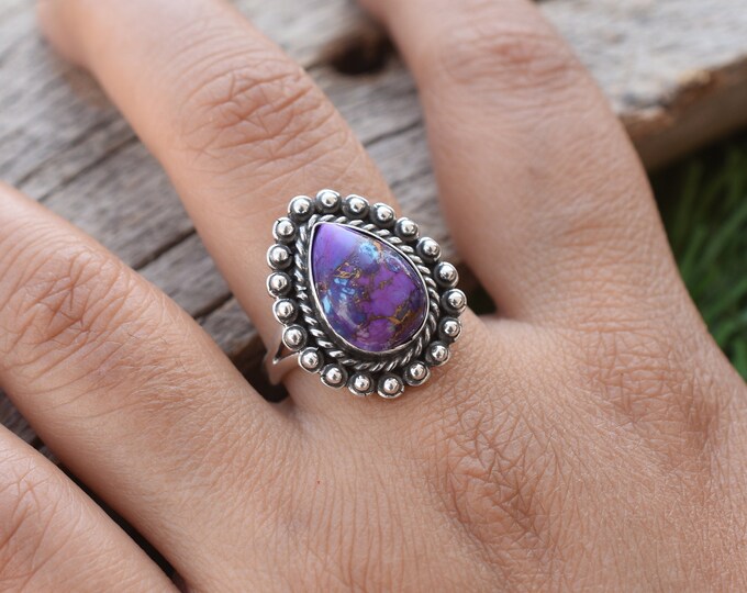 Turquoise Jewelry RT-098 Boho Ring Promise Ring December Birthstone N0 925 Silver Ring Purple Copper Turquoise Ring Dainty Ring