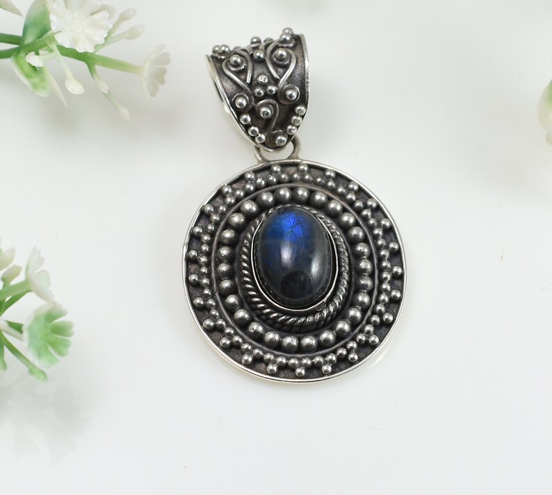 Handmade Pendant,Vintage Pendant Gift.Design N0 PLAB-002 Labradorite Pendant Blue Flash Huge Pendant 92.5 Sterling Silver Pendant
