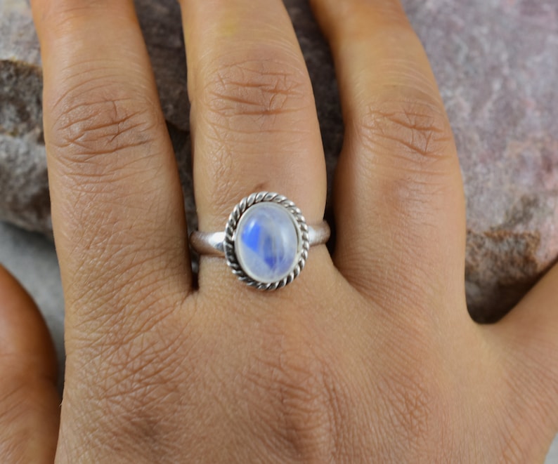 925 Sterling Silver Ring Gemstone Ring,Engagement Ring,Birthday Gift Design N0-RWR-018 June Birthstone White Rainbow Moonstone RING