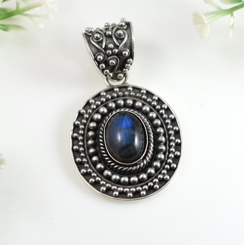 Handmade Pendant,Vintage Pendant Gift.Design N0 PLAB-002 Labradorite Pendant Blue Flash Huge Pendant 92.5 Sterling Silver Pendant