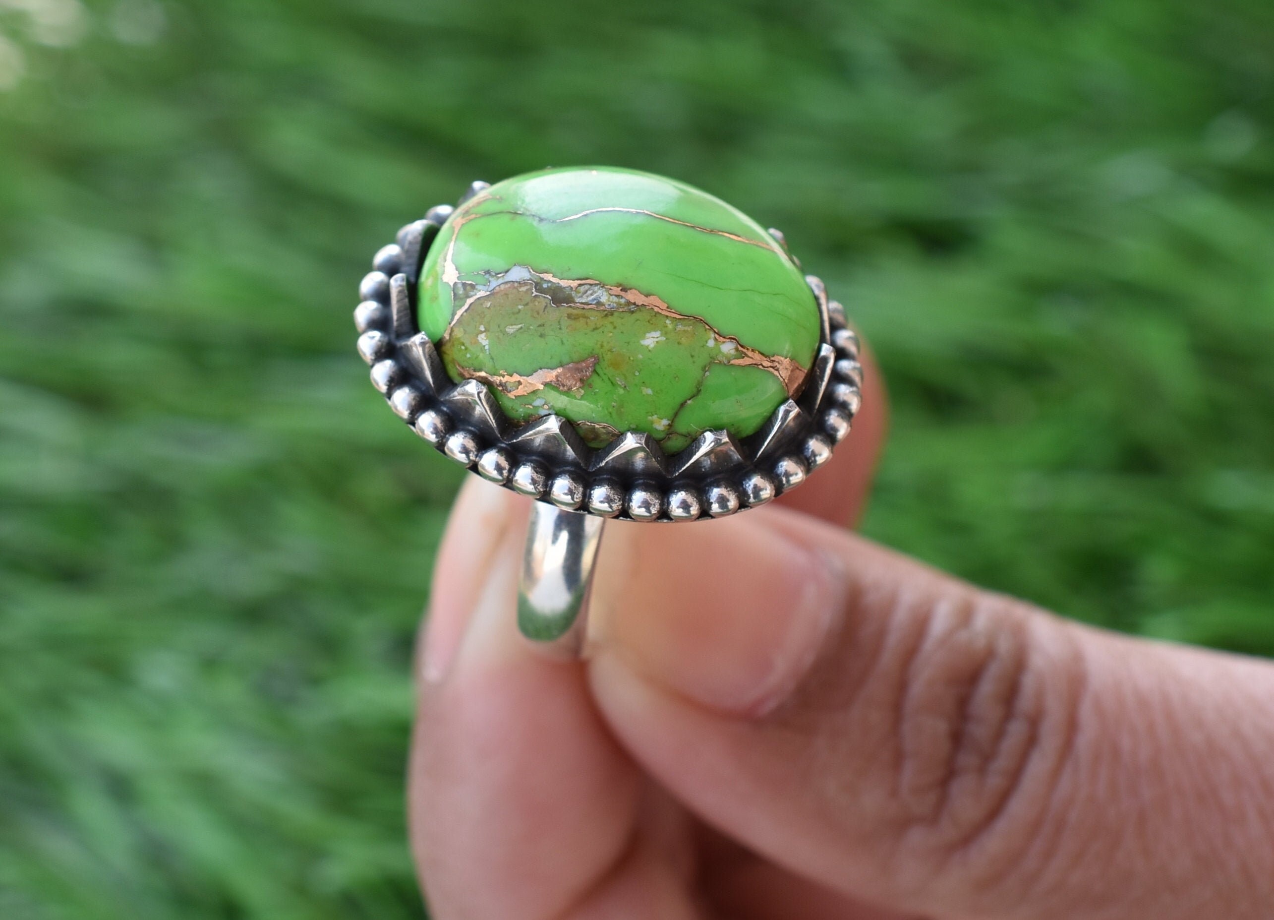 Green Copper Turquoise Sterling Silver Ring Turquoise Ring Etsy