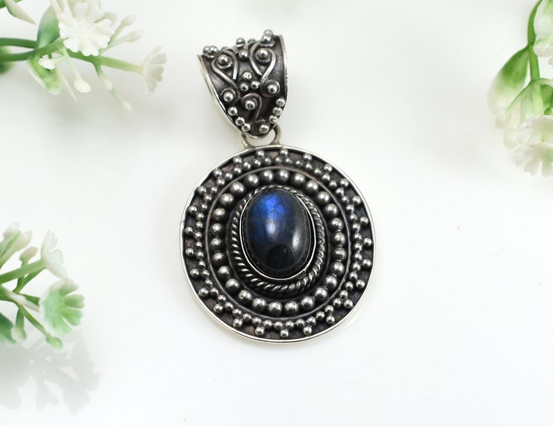 Handmade Pendant,Vintage Pendant Gift.Design N0 PLAB-002 Labradorite Pendant Blue Flash Huge Pendant 92.5 Sterling Silver Pendant