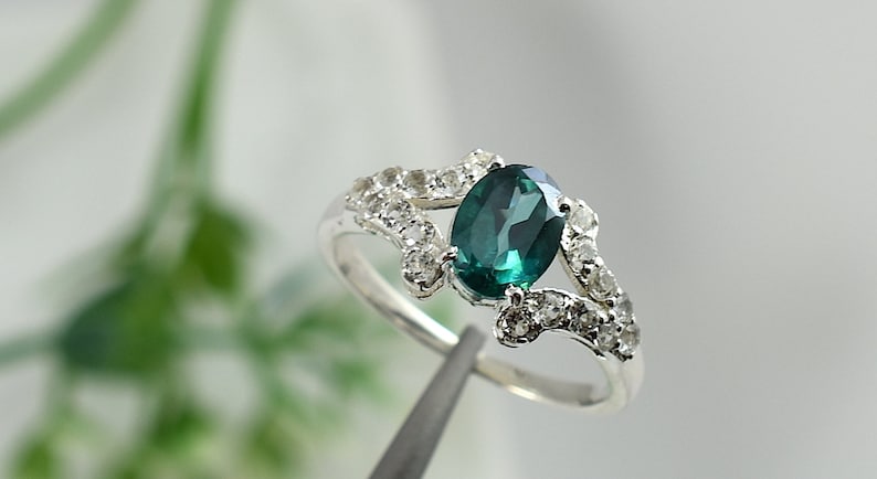 Emerald Green Topaz Silver Ring Anniversary Statement Ring Valentine Gift Design N0 RGT-023 Promise Ring Midi Ring,Engagement Ring
