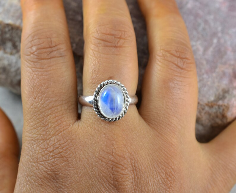 925 Sterling Silver Ring Gemstone Ring,Engagement Ring,Birthday Gift Design N0-RWR-018 June Birthstone White Rainbow Moonstone RING