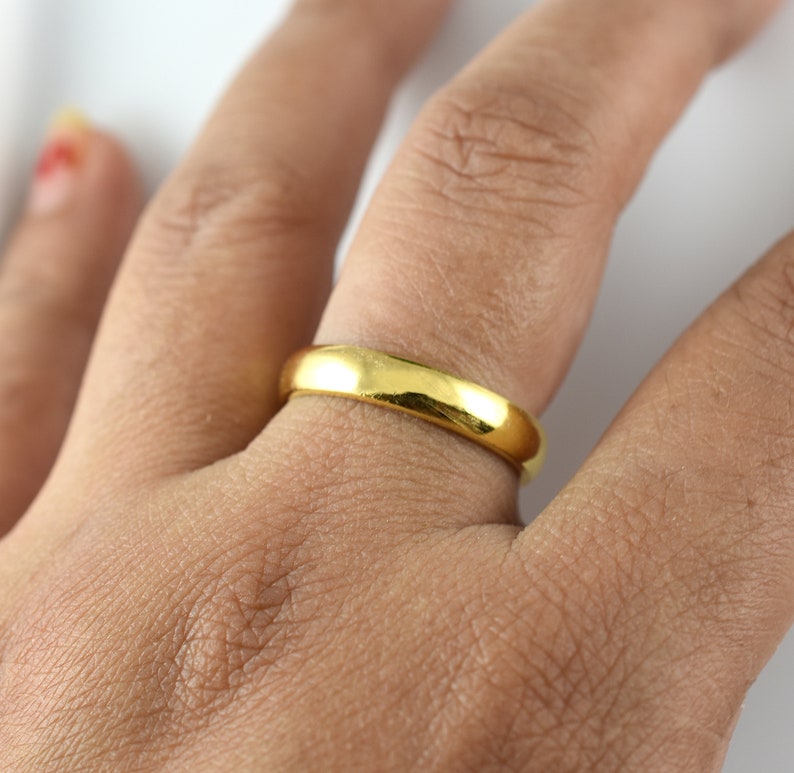 Mens Womens engagement Ring,Yellow Rhodium Plain Sterling Silver Band,Plain Silver Stacking Ring,Simple Thumb Ring,,3.80 mm Wide Band Ring