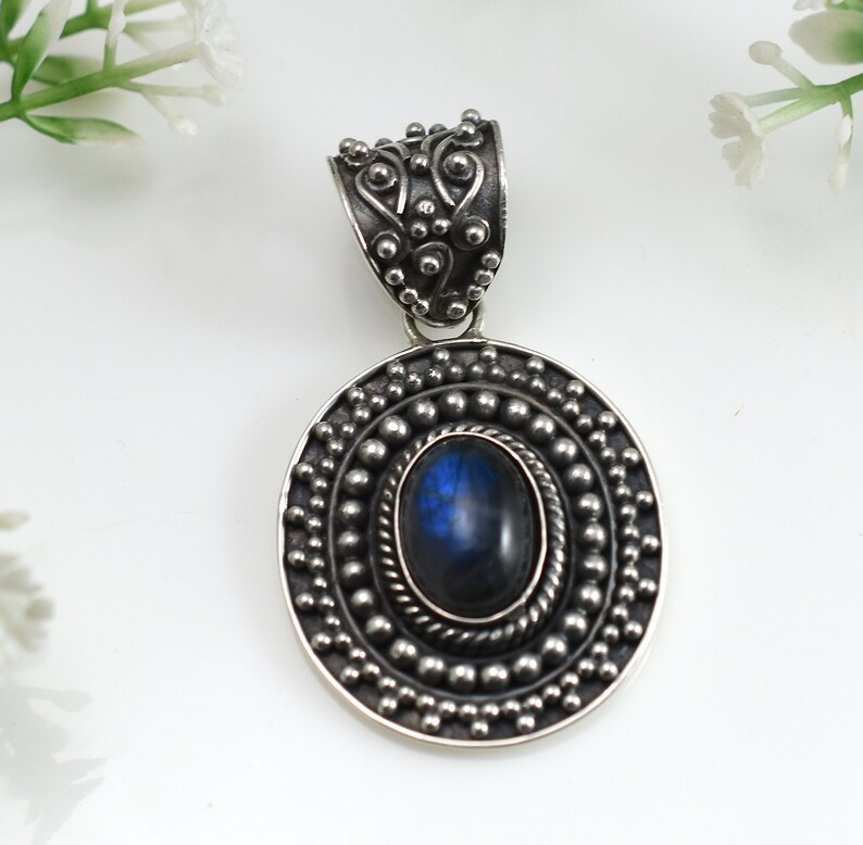 Handmade Pendant,Vintage Pendant Gift.Design N0 PLAB-002 Labradorite Pendant Blue Flash Huge Pendant 92.5 Sterling Silver Pendant