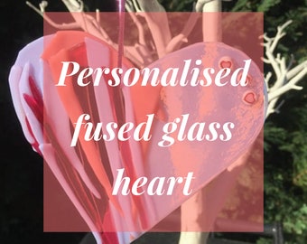 Personalised fused glass heart (customise with dates, names and colours)