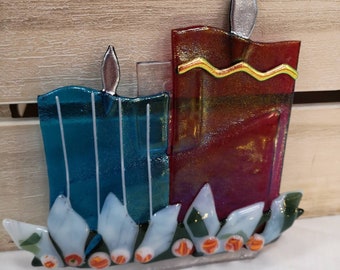 Feelin' festive, fused glass candle hanging