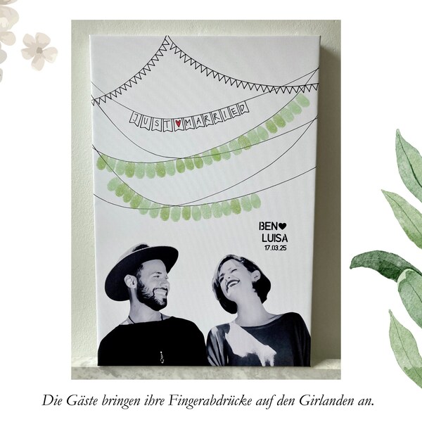 Personalisierte Hochzeits-Leinwand mit Porträt des Brautpaars: Eine einzigartige Gästebuch-Alternative mit Fingerabdrücken