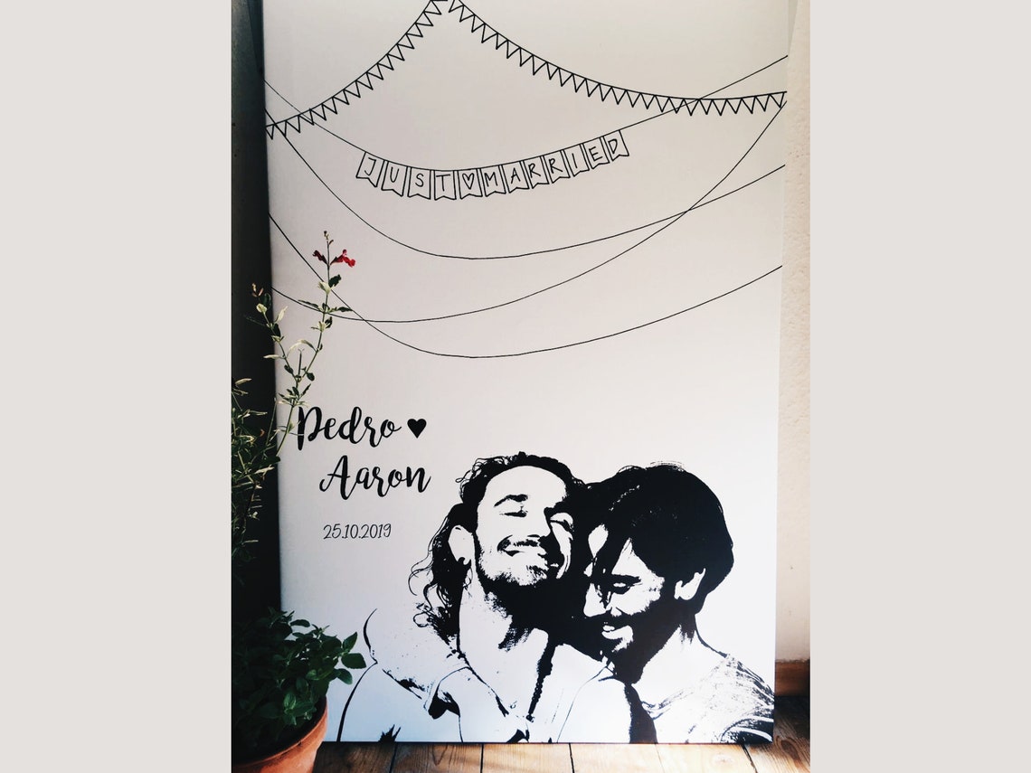 Personalisierte HochzeitsLeinwand mit Porträt des Brautpaars Eine einzigartige Gästebuch