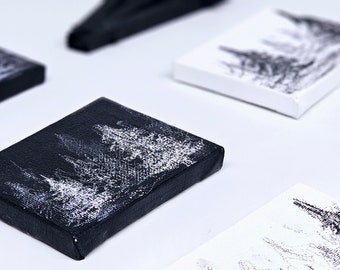 Mini Desk Art - Original Charcoal Artwork - Perfect gift for the unique & special individual - Forest Tree Landscape Pacific PNW