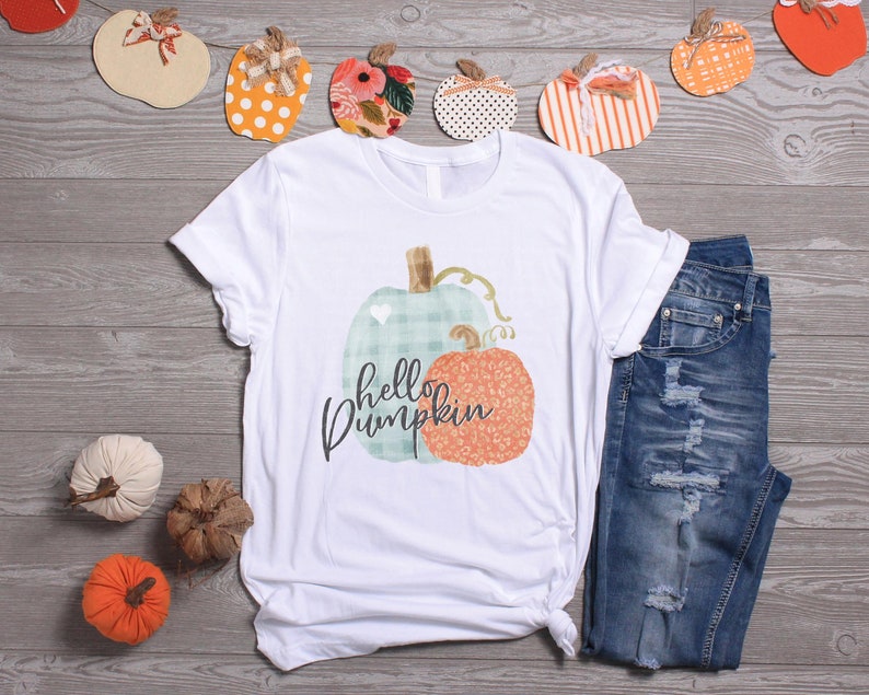 Fall Pumpkin Sublimation Heat Transfer Ready To Press Sublimation Heat Transfer Hello Pumpkin Mint Plaid and Leopard Sublimation Transfer