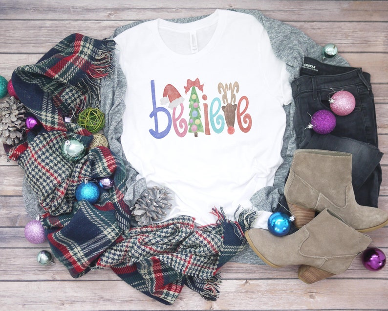 Believe Christmas Sublimation Transfer DIY Shirt Sublimation Ready To Press Sublimation Heat Transfer Heat Press Transfer