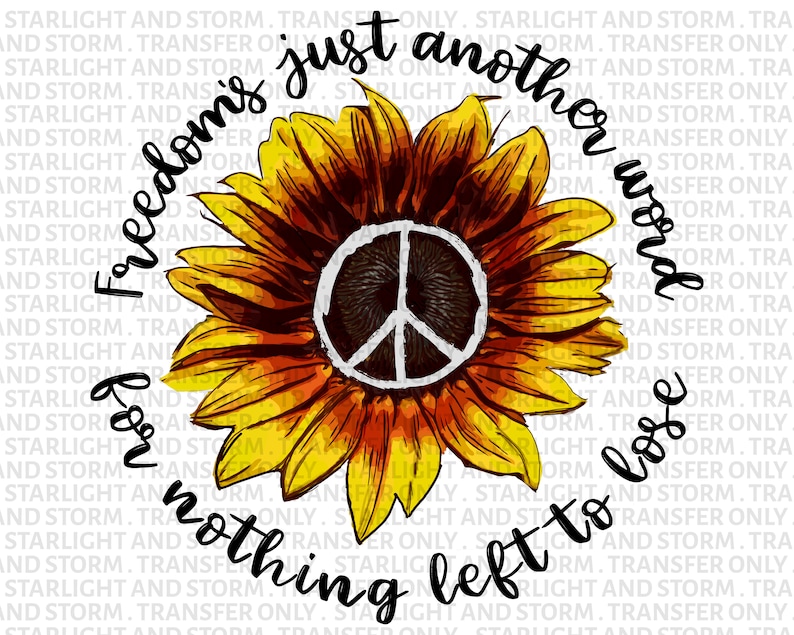 Freedom Peace sign sunflower design Sublimation Transfer Heat Etsy