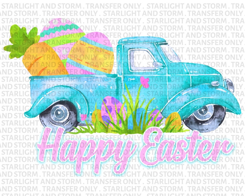 Download Happy Easter Egg Blue Truck Sublimation Transfer Heat | Etsy