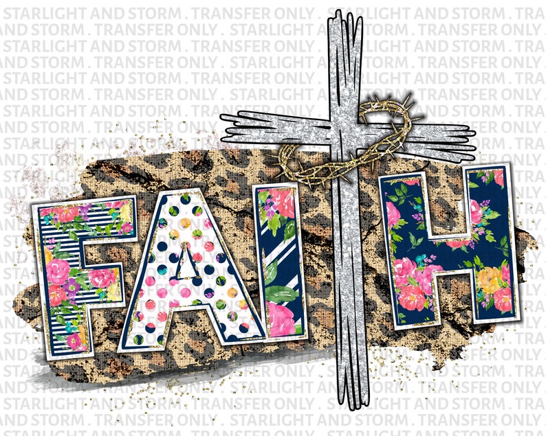 Ready To Press Sublimation Heat Transfer DIY Sublimation Faith Floral Leopard Cross Religious Sublimation Transfer Heat Press Transfer