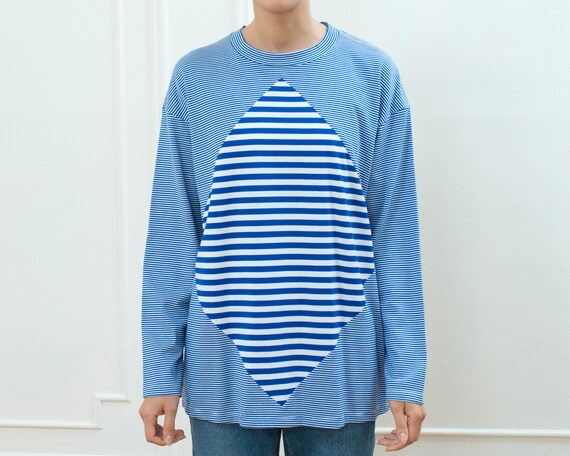 80s blue striped tshirt | bright blue striped long