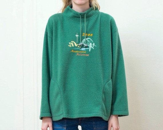 90s green novelty fleece sweatshirt large | austr… - image 1