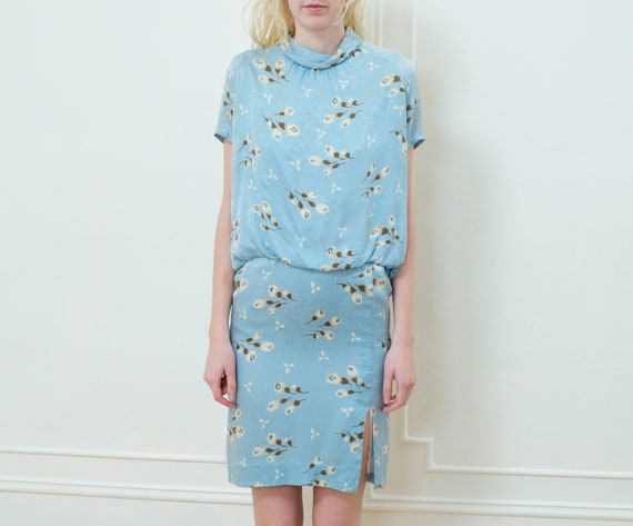 powder blue tea length dress
