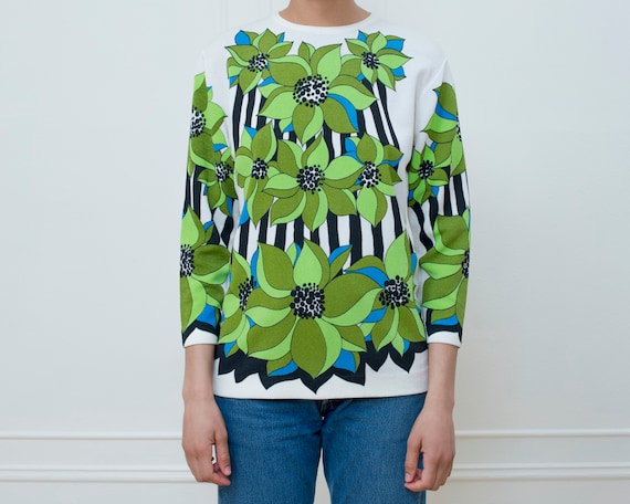 green psychedelic floral print top small | flower
