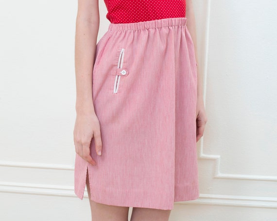 70s red striped mini skirt 28 waist small | elast… - image 3