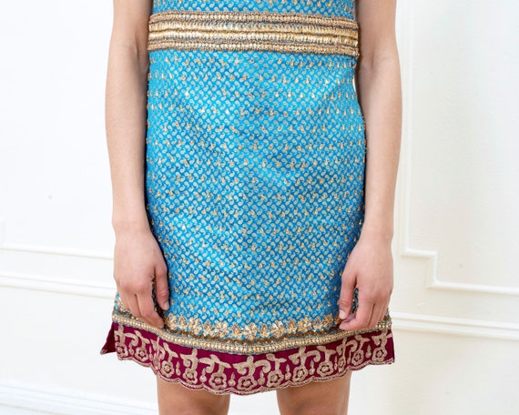 80s indian turquoise party dress | bright aqua se… - image 4
