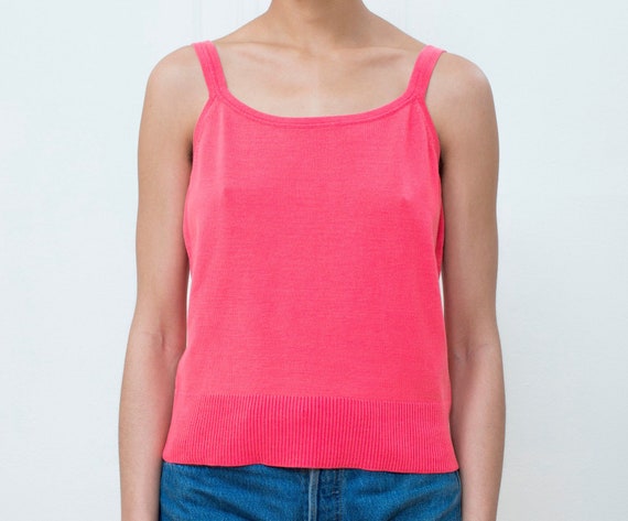 80s hot pink silk knit tank top medium | pink kni… - image 1