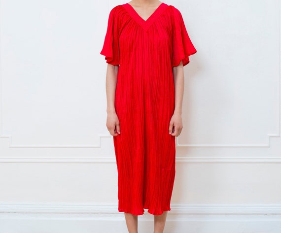 red pleated maxi dress