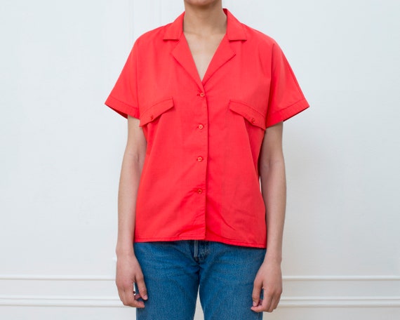 red short sleeve button down shirt | 80s red butto