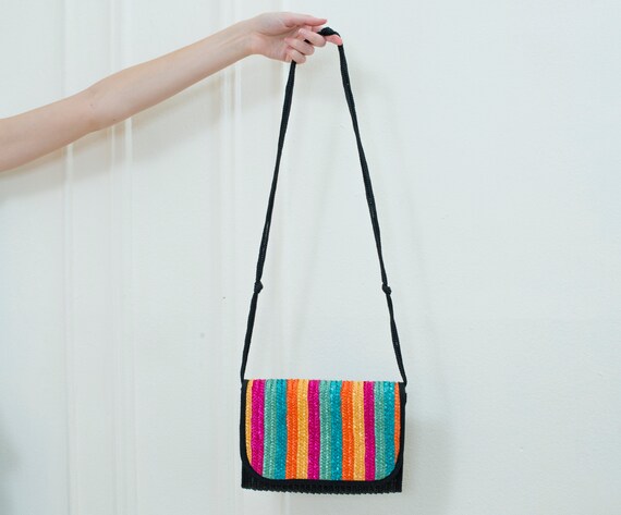 woven raffia purse | 80s rainbow stripe straw wea… - image 2