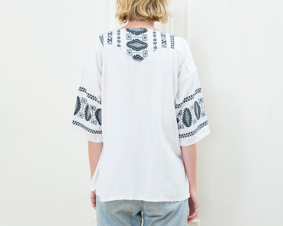 70s black and white cotton hippie blouse | lace u… - image 5