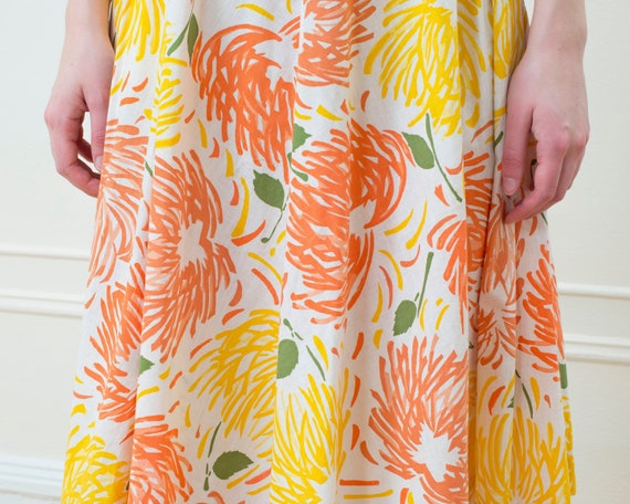 50s orange yellow floral midi dress medium | cap … - image 6