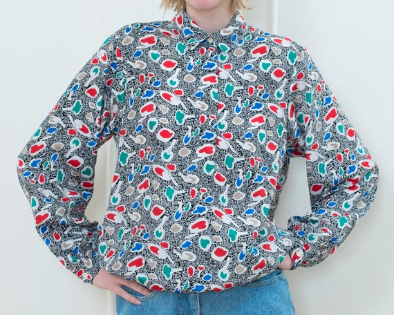 80s multicolor button down shirt | large abstract