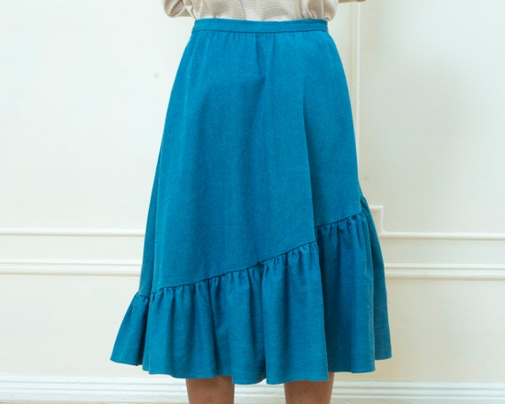 80s blue denim full midi skirt | denim ruffle ski… - image 5