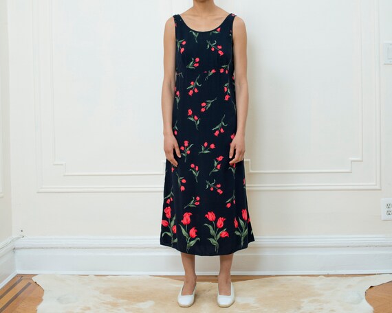 black floral slip dress small | rose print maxi dr