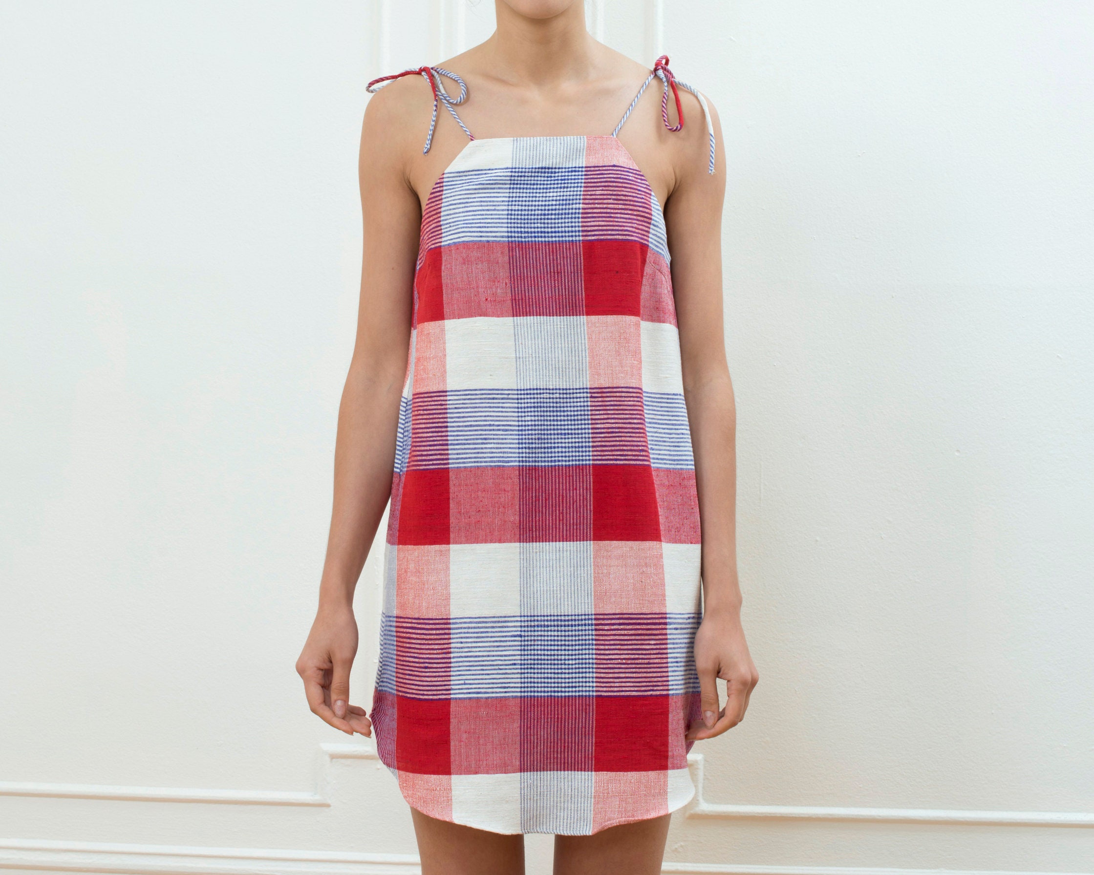 plaid mini slip dress