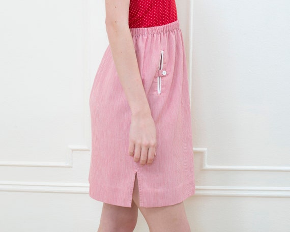 70s red striped mini skirt 28 waist small | elast… - image 4