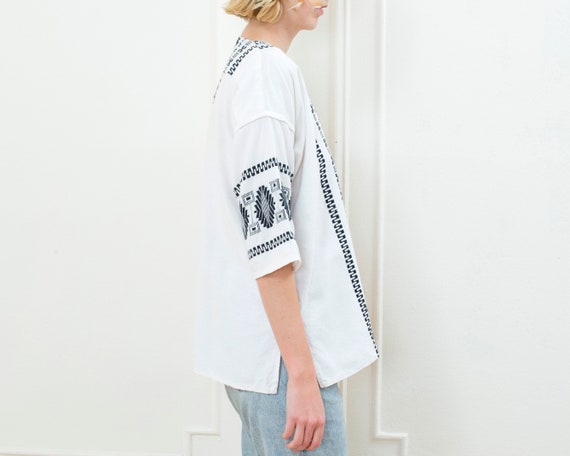 70s black and white cotton hippie blouse | lace u… - image 4