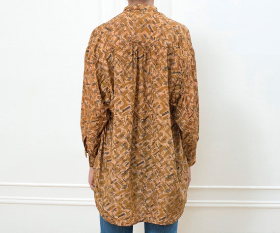 70s rust orange silk printed blouse medium | over… - image 5