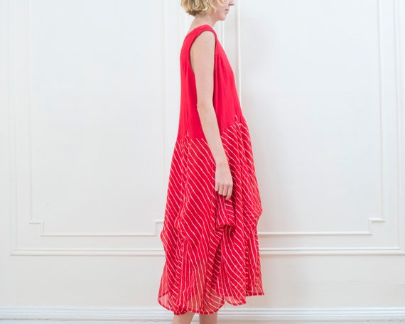 80s red striped dress | tiered midi oversized lay… - image 5