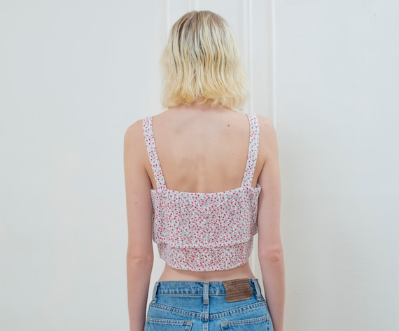 red floral crop top | 80s mesh flower print tank … - image 5